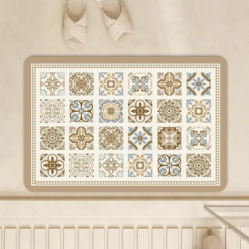 Vintage beige & cream absorbent bathroom mat with diatom ooze