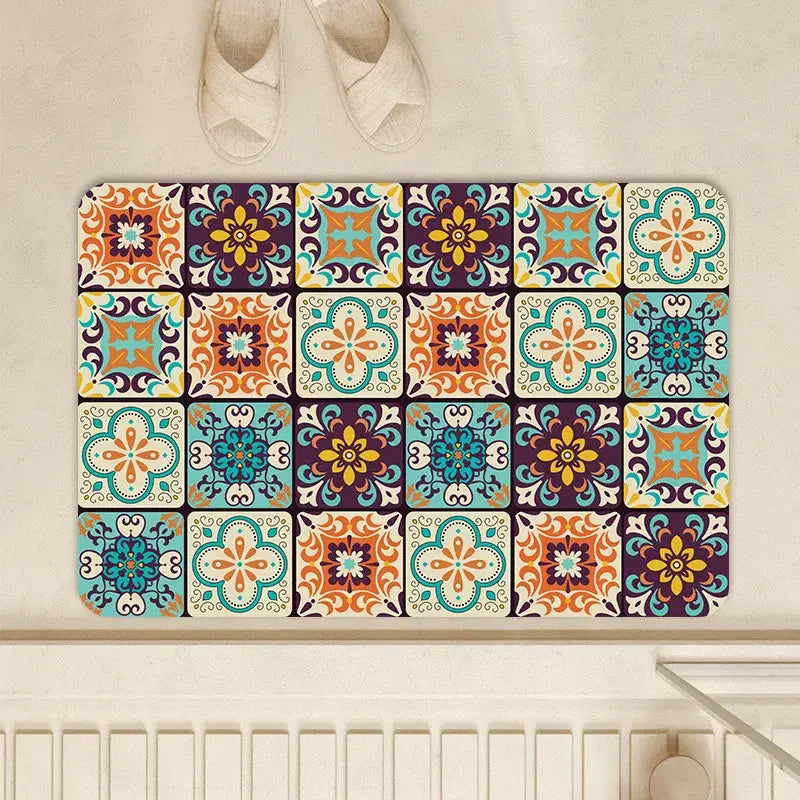 Vintage beige & cream absorbent bathroom mat with diatom ooze