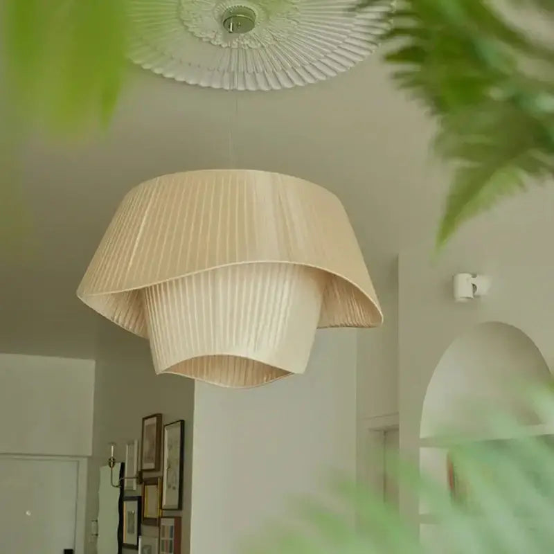 Vintage beige pleated cream wind fabric pendant chandelier bedroom