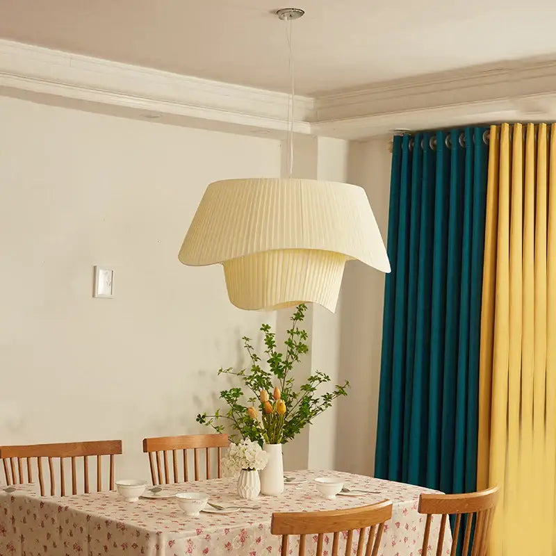 Vintage beige pleated cream wind fabric pendant chandelier bedroom