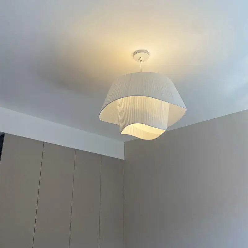Vintage beige pleated cream wind fabric pendant chandelier bedroom