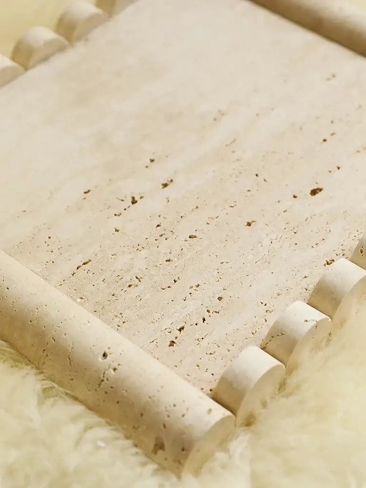 Vintage beige travertine marble serving tray kitchen plate with handles