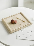 Vintage beige travertine marble serving tray kitchen plate with handles