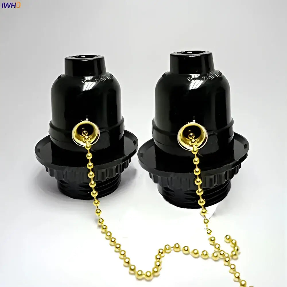 Vintage black and gold e27 bulb holder with pull switch bedroom light