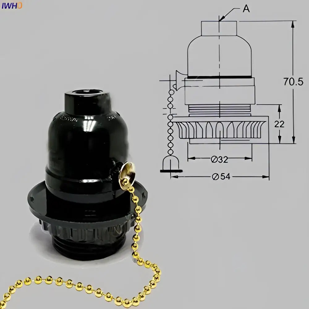 Vintage black and gold e27 bulb holder with pull switch bedroom light