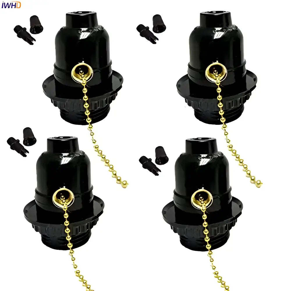 Vintage black and gold e27 bulb holder with pull switch bedroom light