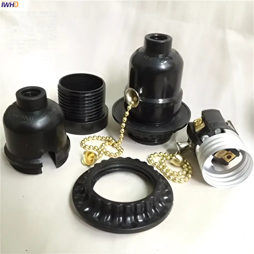 Vintage black and gold e27 bulb holder with pull switch bedroom light