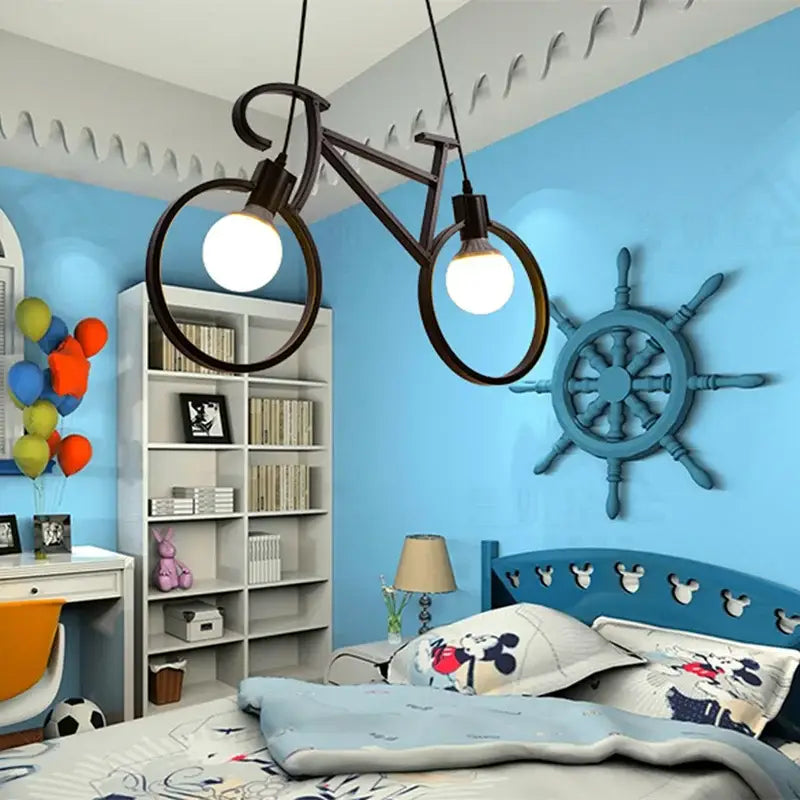 Vintage black iron bicycle chandelier living room pendant light