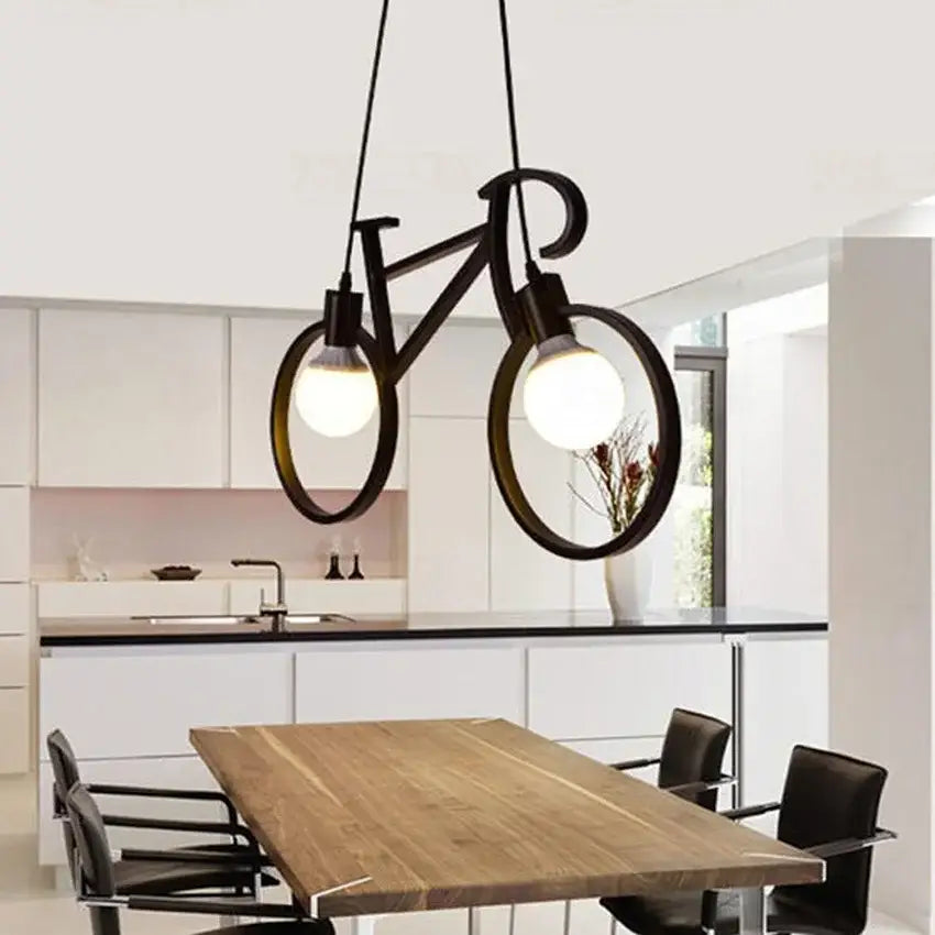 Vintage black iron bicycle chandelier living room pendant light