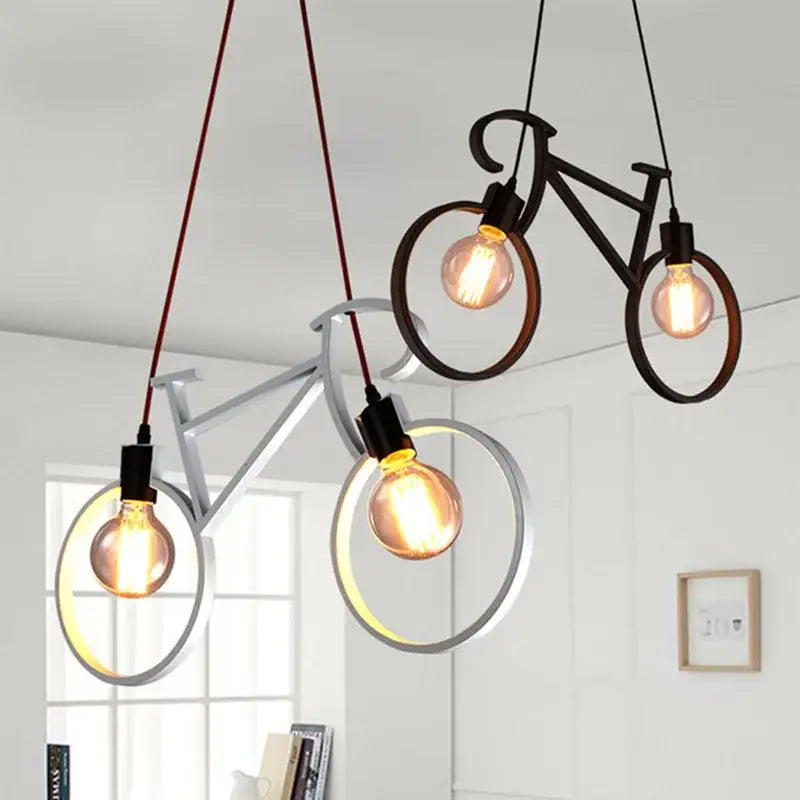 Vintage black iron bicycle chandelier living room pendant light