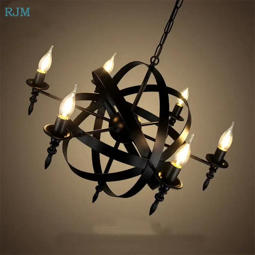 Vintage black iron pendant light dining room atomic chandelier