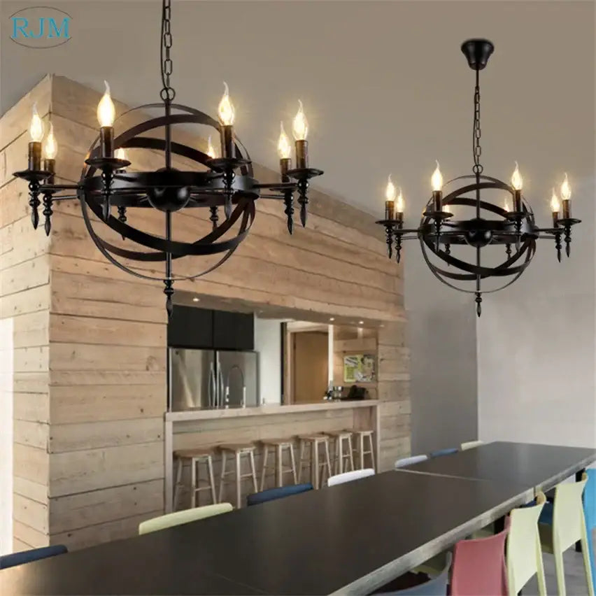 Vintage black iron pendant light dining room atomic chandelier