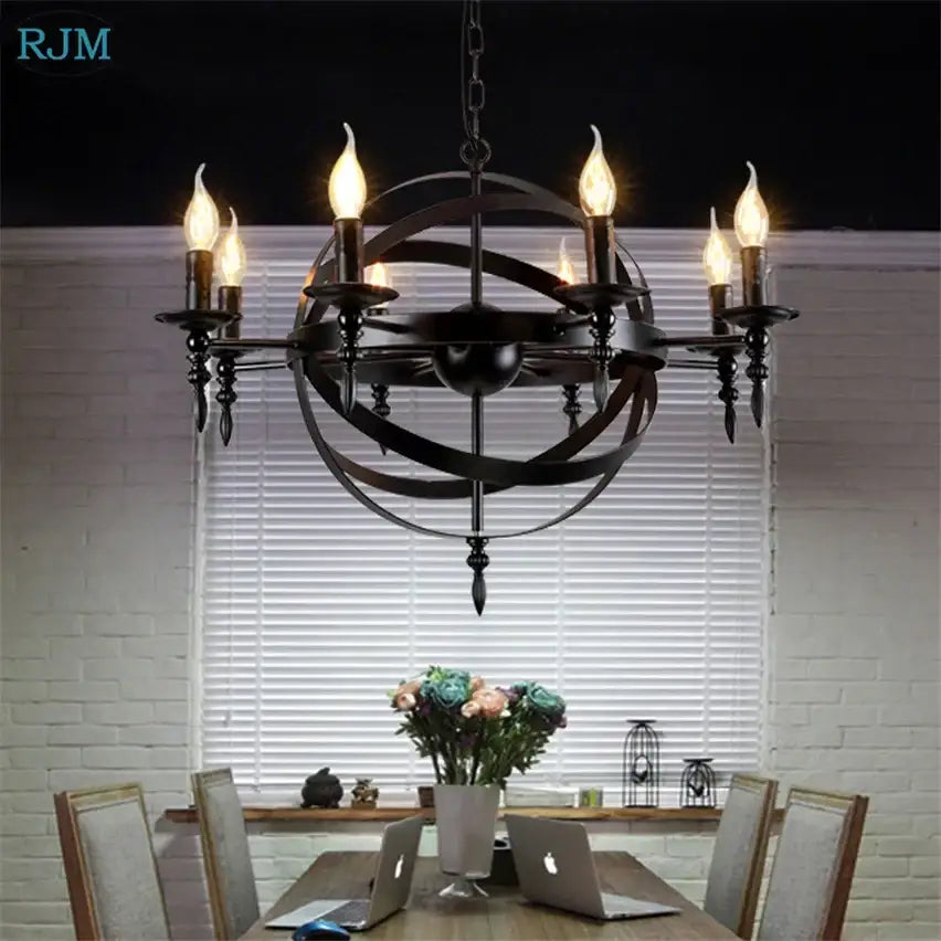 Vintage black iron pendant light dining room atomic chandelier