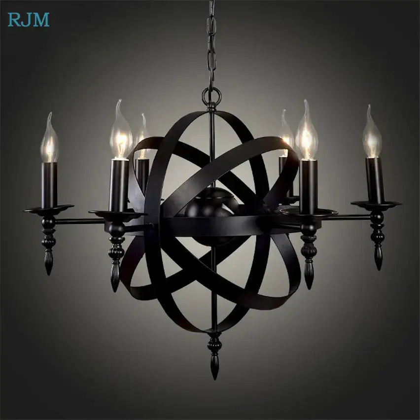 Vintage black iron pendant light dining room atomic chandelier