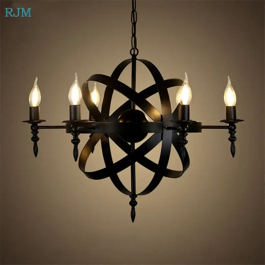 Vintage black iron pendant light dining room atomic chandelier