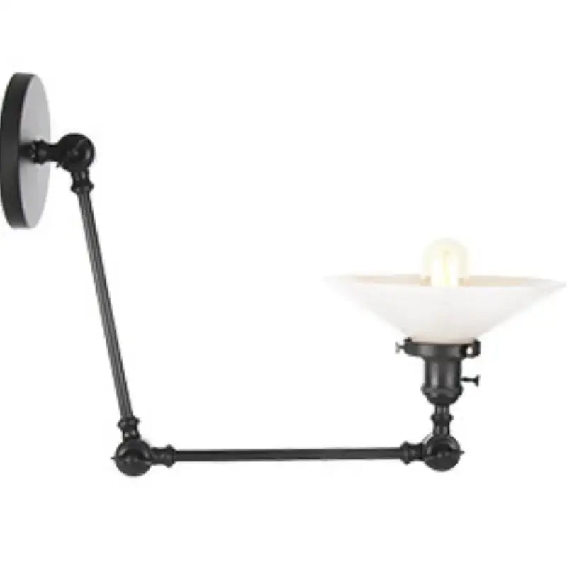 Vintage black wall lamp with white glass – bedroom swing arm sconce