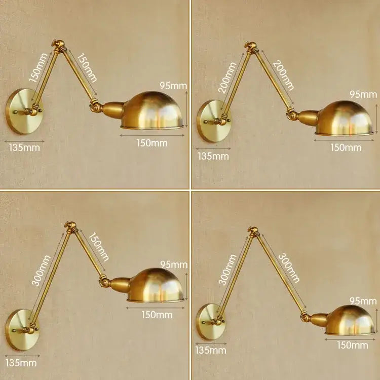 Vintage brass adjustable long arm wall light bedroom sconce