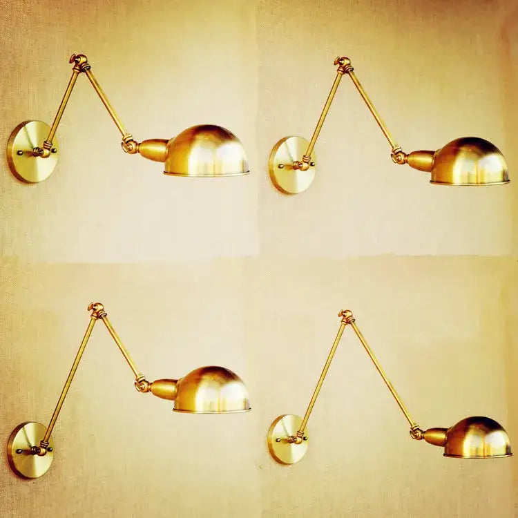 Vintage brass adjustable long arm wall light bedroom sconce