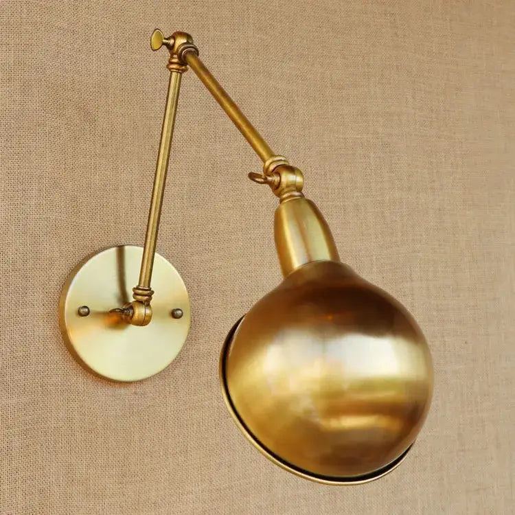 Vintage brass adjustable long arm wall light bedroom sconce
