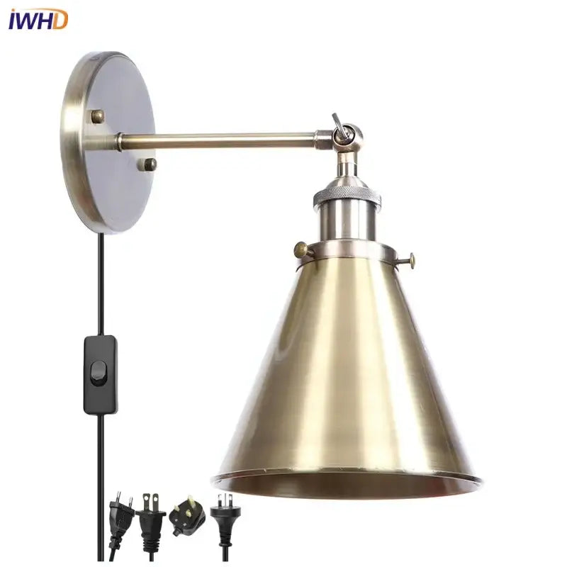 Vintage brass adjustable wall lamp bedroom iron led light