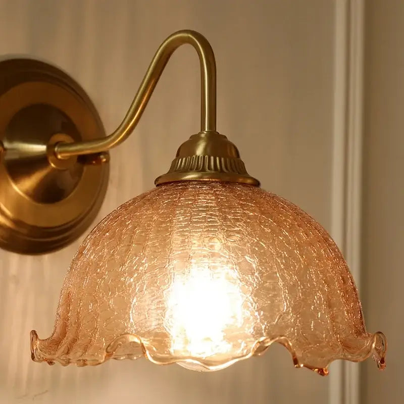 Vintage brass and amber glass wall sconce bedroom vanity light