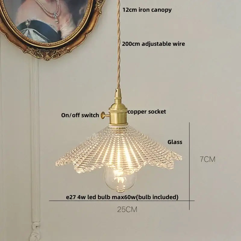 Vintage brass and clear glass led pendant light kitchen hanging lamp