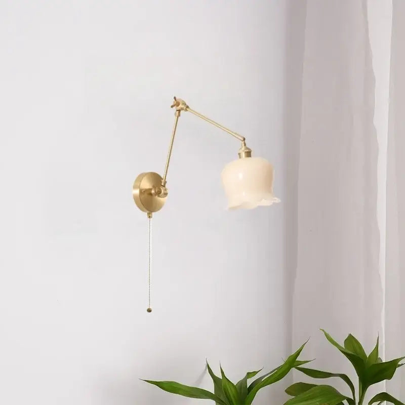 Vintage brass and cream resin led wall sconce bedroom light