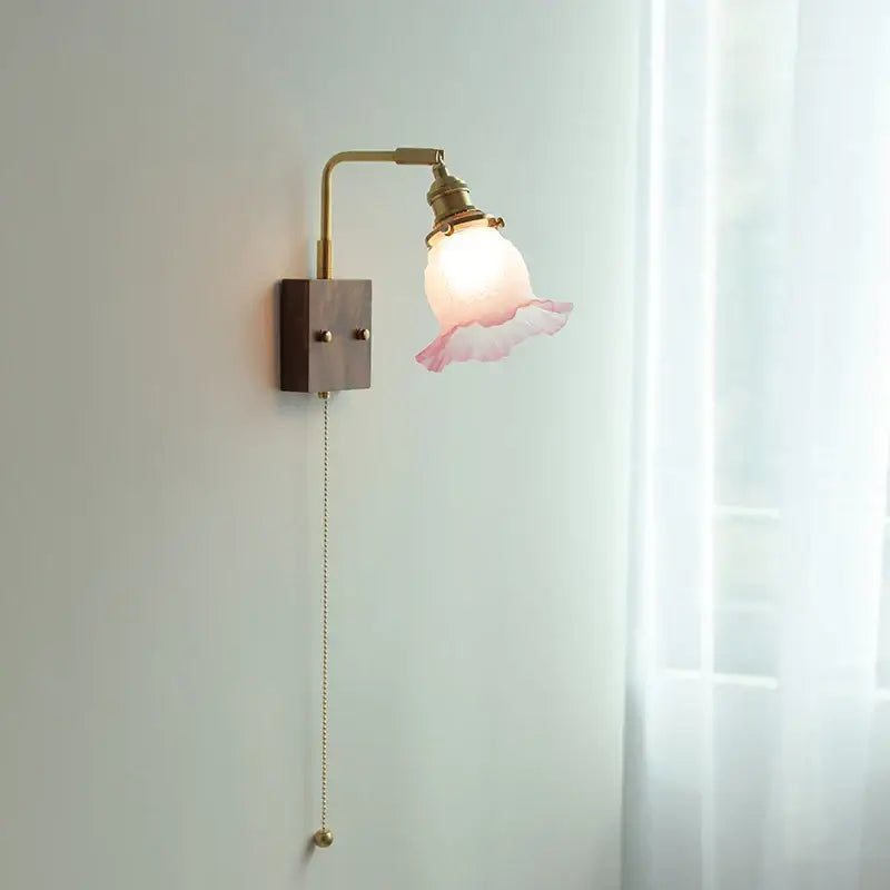 Vintage brass and glass pink led wall sconce bedroom bedside lamp