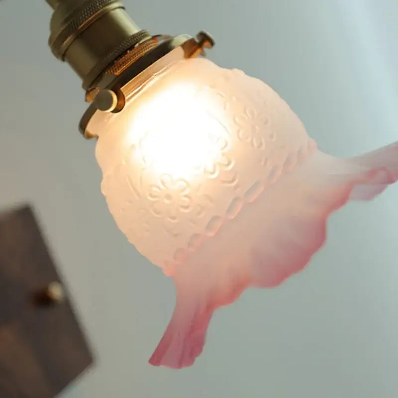 Vintage brass and glass pink led wall sconce bedroom bedside lamp