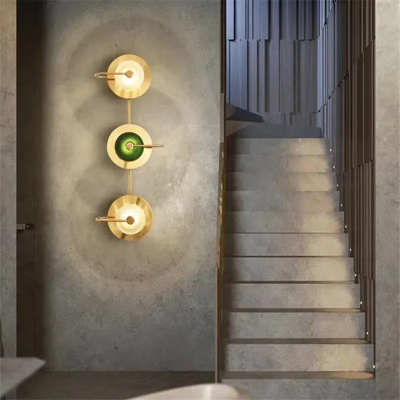 Vintage brass and green glass metal wall art light living room
