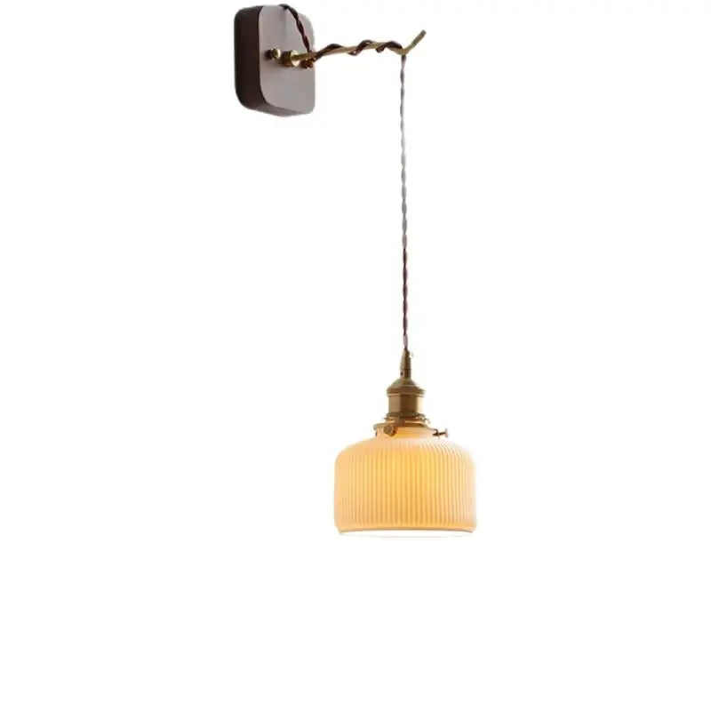 Vintage brass and ribbed glass led wall sconce bedroom light