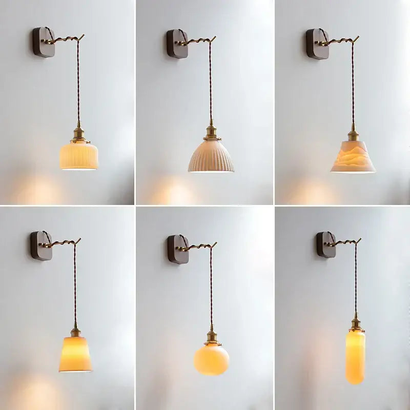 Vintage brass and ribbed glass led wall sconce bedroom light