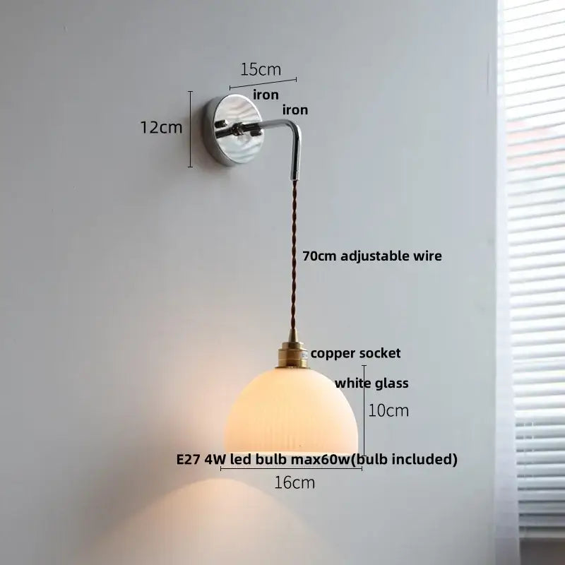 Vintage brass and ribbed glass wall sconce bedroom ceramic led wall