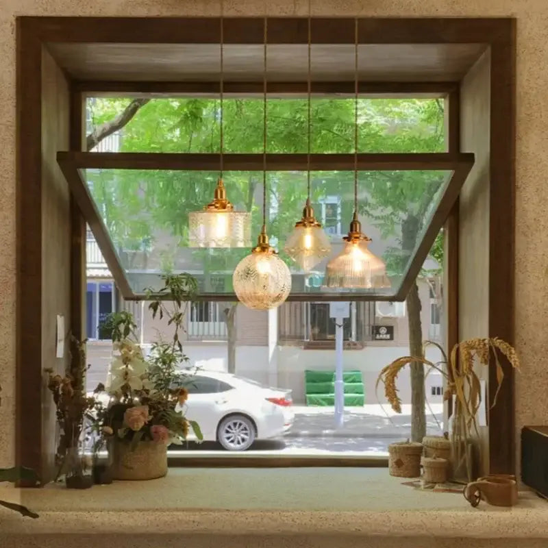 Vintage brass and textured glass led pendant lamp dining room