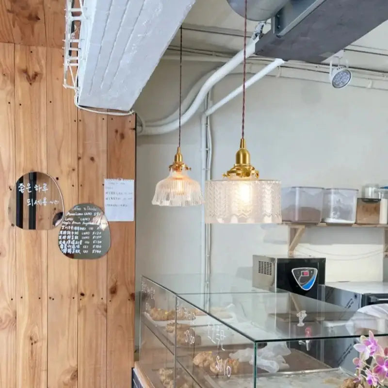 Vintage brass and textured glass led pendant lamp dining room