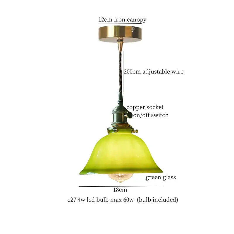Vintage brass and wood glass led pendant flower – bedroom light