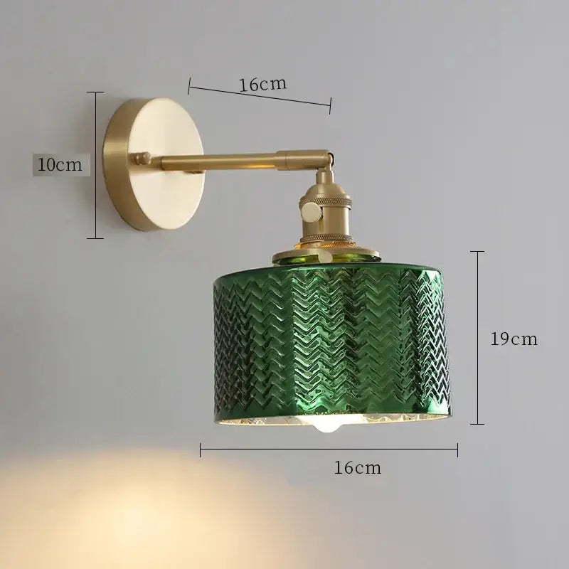 Vintage brass clear glass wall light bedroom ribbed sconce