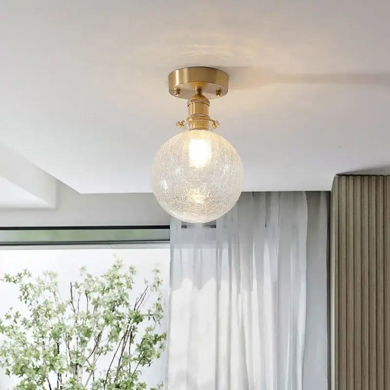 Vintage brass etched glass led ceiling light for living room