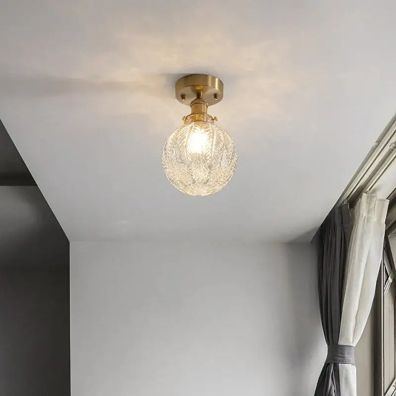 Vintage brass etched glass led ceiling light for living room