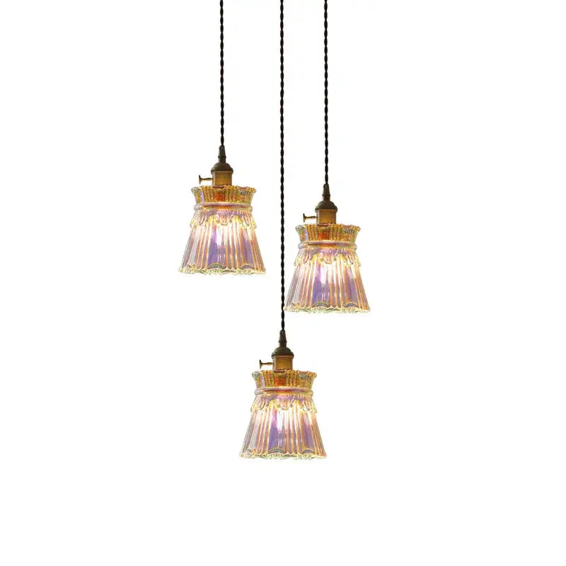 Vintage brass fluted glass led pendant – dining room hanging light