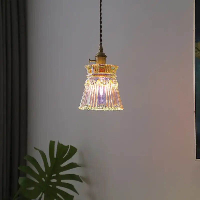 Vintage brass fluted glass led pendant – dining room hanging light