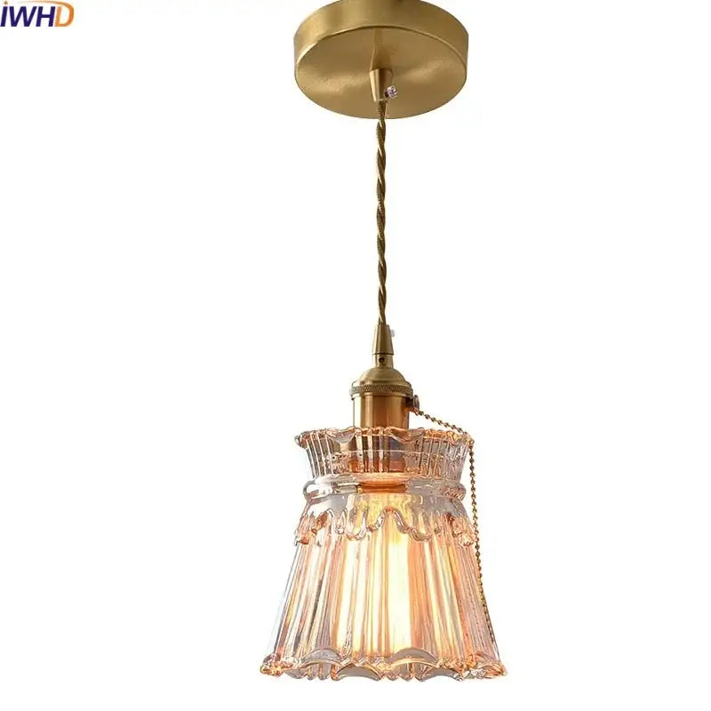 Vintage brass fluted glass led pendant – dining room hanging light