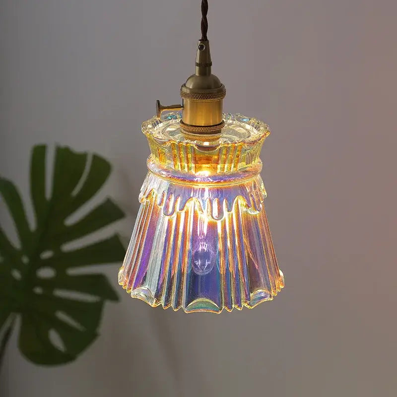 Vintage brass fluted glass led pendant – dining room hanging light