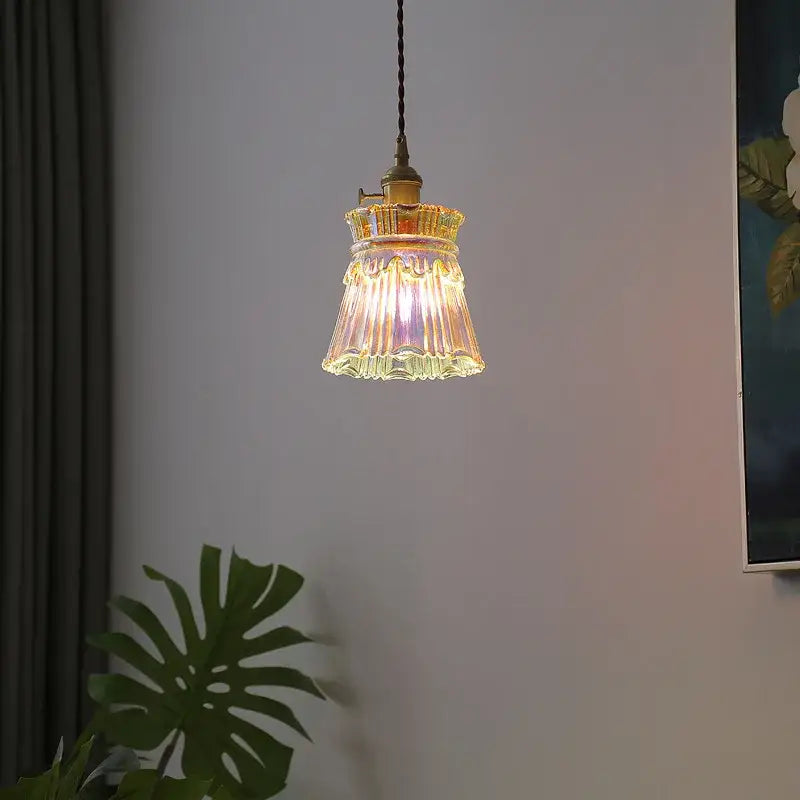 Vintage brass fluted glass led pendant – dining room hanging light
