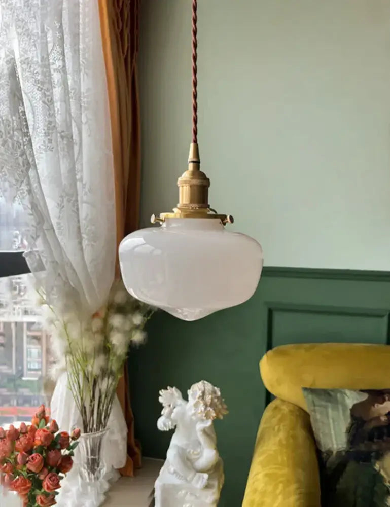 Vintage brass frosted glass shade led pendant lamp for kitchen