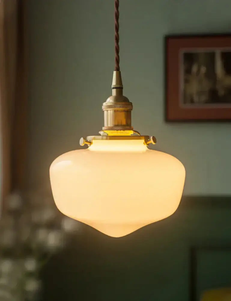 Vintage brass frosted glass shade led pendant lamp for kitchen