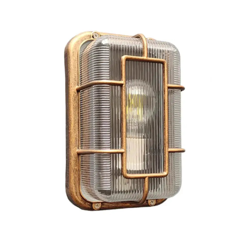 Vintage brass gas station canopy wall light outdoor security fixture