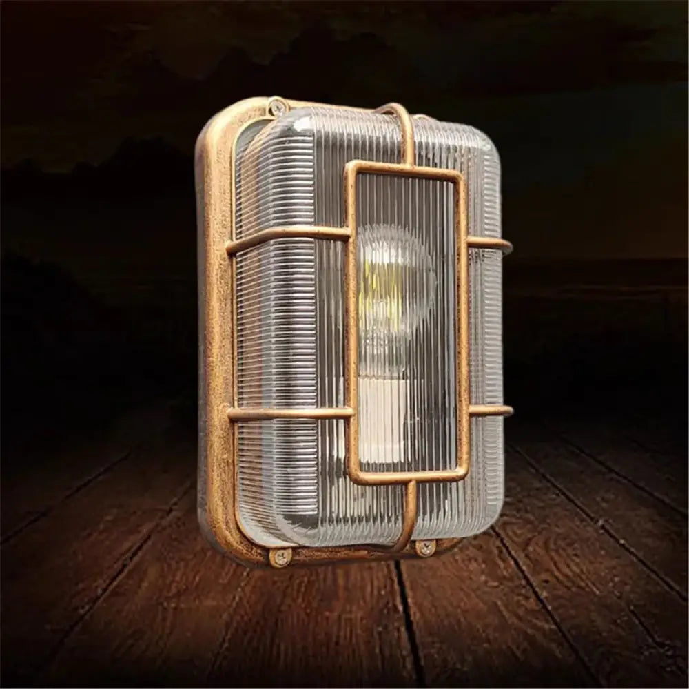 Vintage brass gas station canopy wall light outdoor security fixture