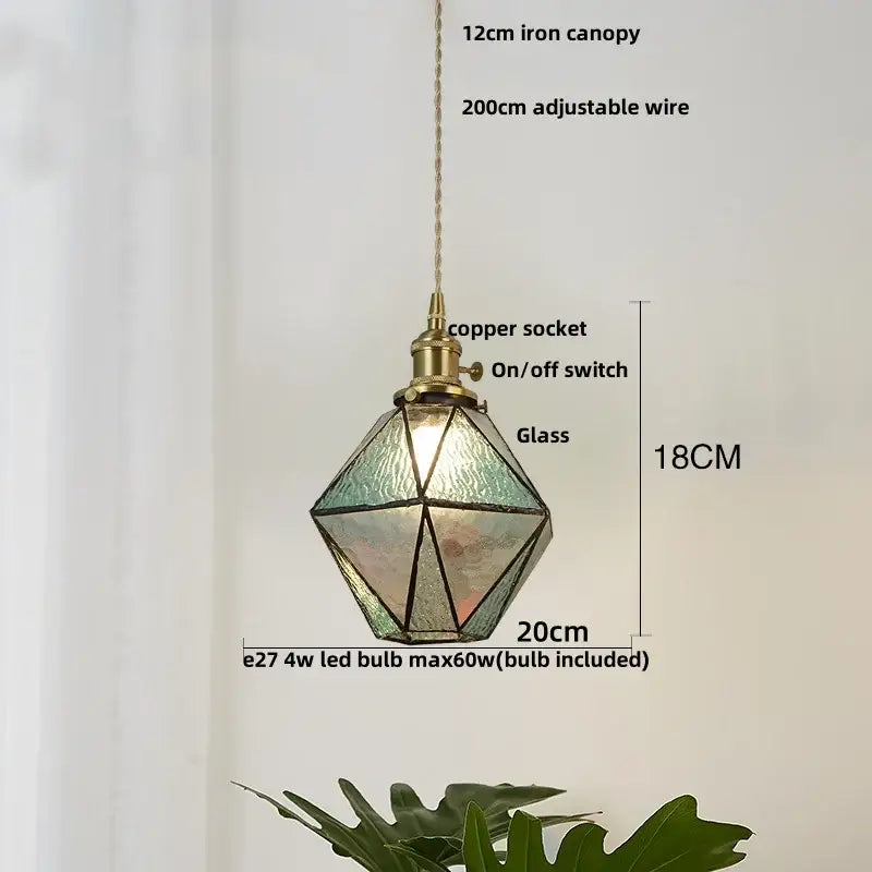 Vintage brass led pendant light clear amber & teal dining room