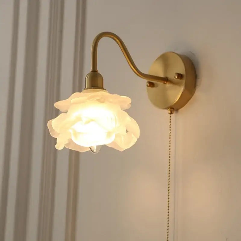 Vintage brass led wall light with fluted glass shade bedroom sconce